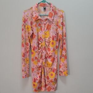 wild fable Floral Button-Up Dress - Orange, Pink & Yellow